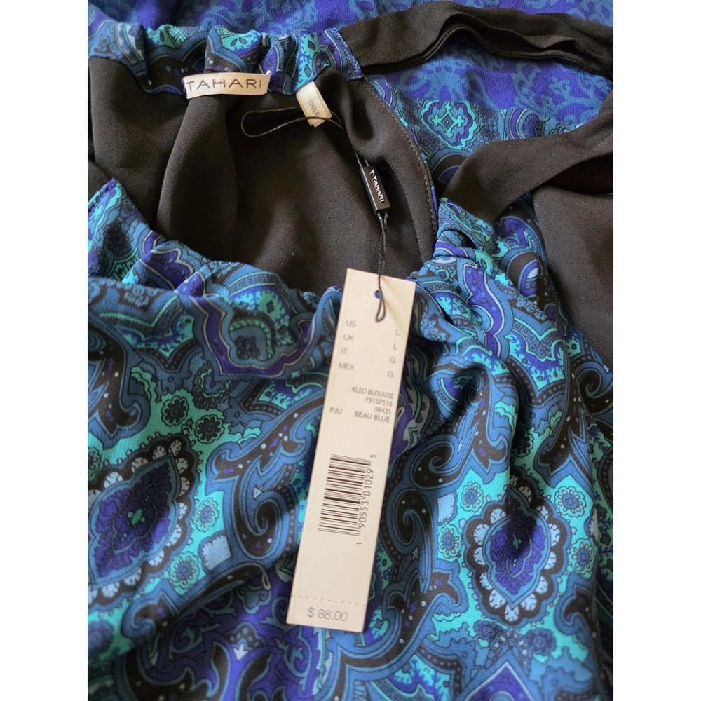 NWT T Tahari Blouse Womens Large Blue Paisley Halter Chiffon‎ Lined Office Party - Picture 6 of 11
